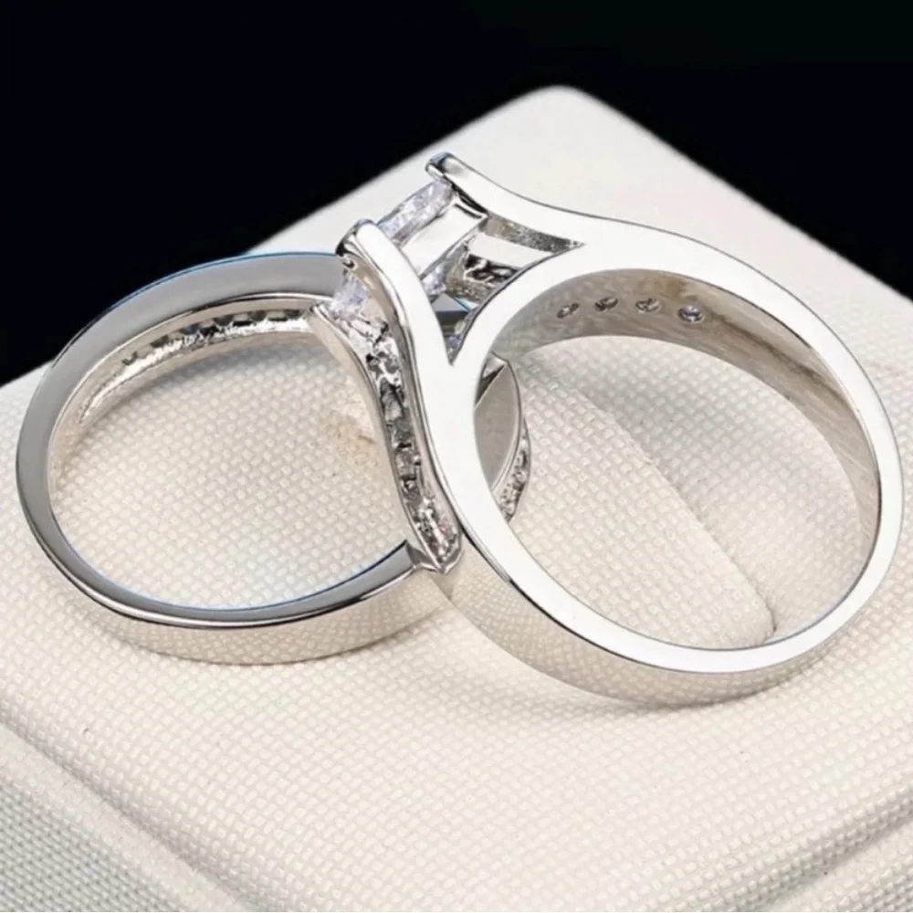 NEW 925 STERLING SILVER DIAMOND ENGAGEMENT SET RING, CUTE RING, SHINY RING. - Picture 4 of 6